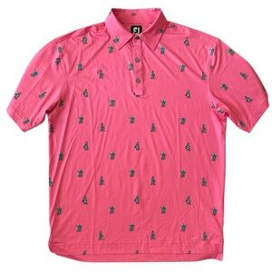 FootJoy Polo Shirt Mens Large Pink Golf Cactus Print Lisle Athletic Performance